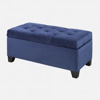 Grand pouf de rangement capitonné - bleu marine