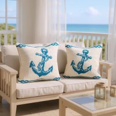 Ensemble de 2 coussins à motif d'ancre - Bleu