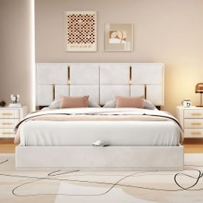 Upholstered Bed with Hydraulic Storage - Queen