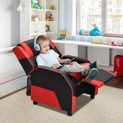 Kids Youth PU Leather Gaming Sofa Recliner, Headrest and Footrest - Red