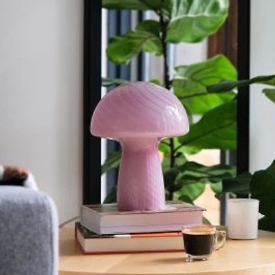 Glass Mushroom Table Lamp - Pink Stripes