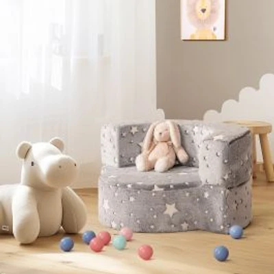2-in-1 Toddler Chair Glow in the Dark Kids Couch, Cover Convertible Sofa - Gray