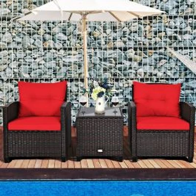 Ensemble de 3 meubles de patio en rotin - Rouge