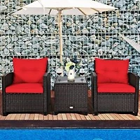 Ensemble de 3 meubles de patio en rotin - Rouge