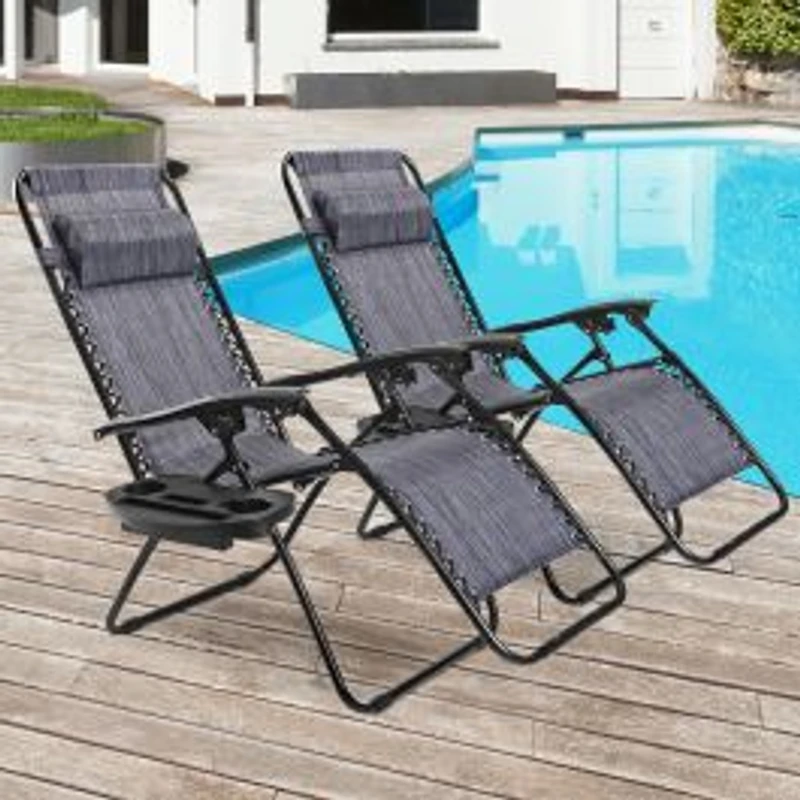 Ensemble de 2 chaises longues pliantes à gravité zéro