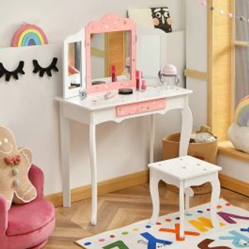 Kids Princess Vanity Table and Stool Set