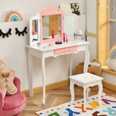 Kids Princess Vanity Table and Stool Set