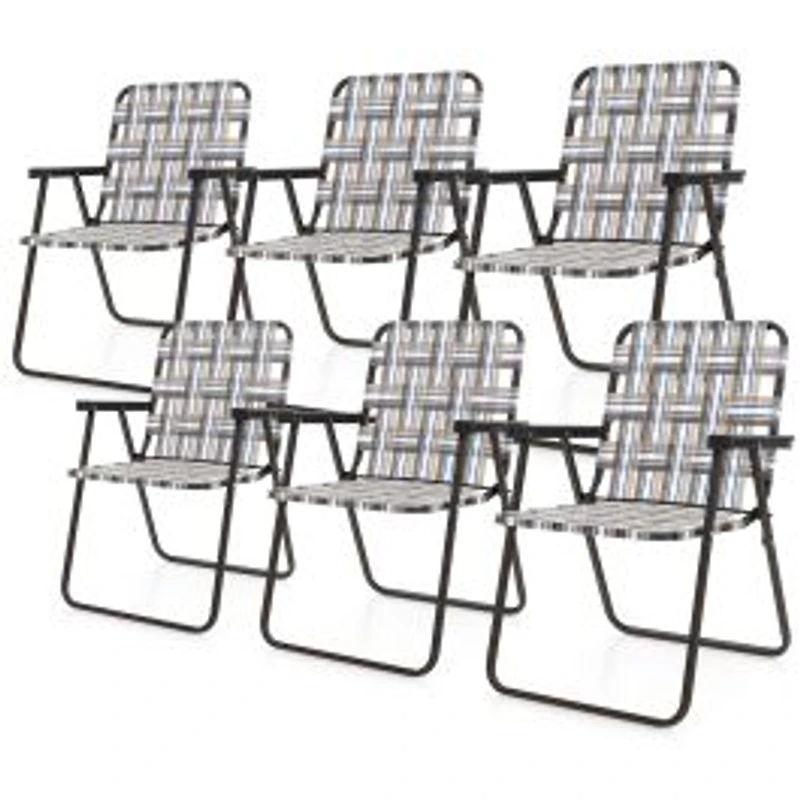 6-Piece Folding Beach Chair Camping Lawn Webbing Chair - Brown