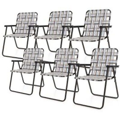 6-Piece Folding Beach Chair Camping Lawn Webbing Chair - Brown