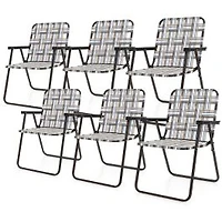 6-Piece Folding Beach Chair Camping Lawn Webbing Chair - Brown