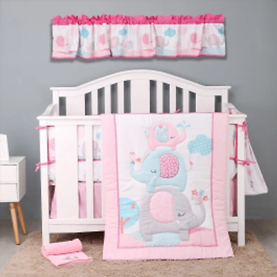 5-Piece Newborn Crib Bedding Set - Pink Elephant