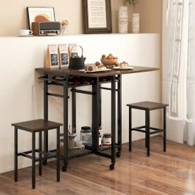 Dining Table Set with 6-Bottle Wine Rack, Set of 3