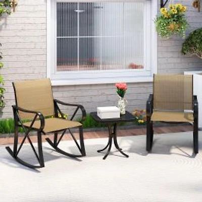 3 Piece Patio Rocking Set, Smooth Rocking Motion Outdoor Rocker Chair Bistro Set