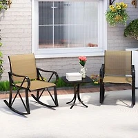 3 Piece Patio Rocking Set, Smooth Rocking Motion Outdoor Rocker Chair Bistro Set