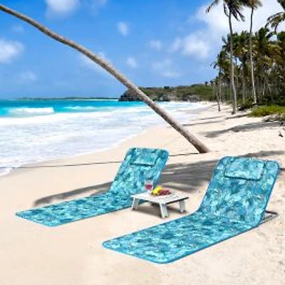 3-Piece Beach Lounge Chair Mat Set 2 Adjustable Lounge Chairs, Table - Stripe