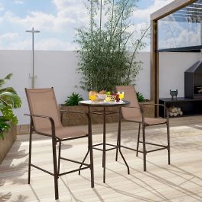 3-Piece Outdoor Patio Bar Table Stool Set - Brown