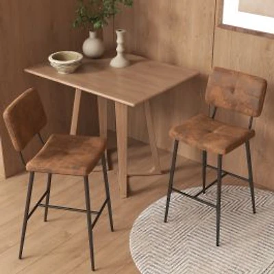 Brown Suede Bar Stools Set of 2, 27.2" Seat Height