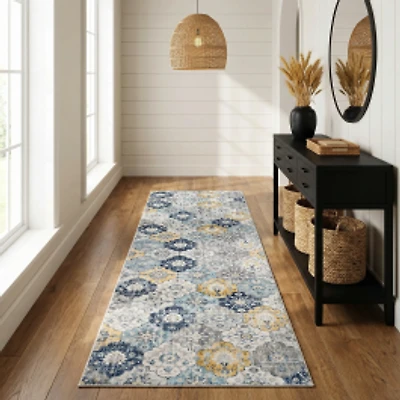 Valencia Vintage Floral Contemporary Indoor Runner Rug, Rust