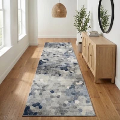 Joni Stone Mosaic Contemporary Indoor Runner Rug, Grey