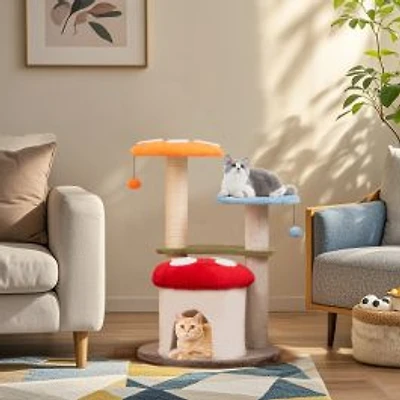 35" Tall Cat Tower, Sisal Scratching Posts Cat Condo and Padded Platforms - Multicolor