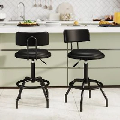 Ensemble de 2 tabourets de bar pivotants à 360°, assise et dossier rembourrés - 2 pièces