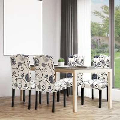 Set of 2 Tufted Upholstered Dining Chairs-Black and White