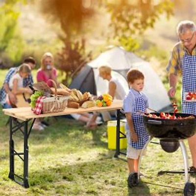 66.5" Outdoor Wood Folding Picnic Table, Adjustable Heights