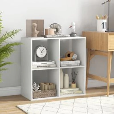 4 Cube Bookshelf, Back Guardrail for Living Room Bedroom - White