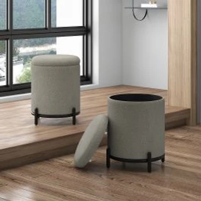 Castor Storage Ottoman - Warm Grey/Black
