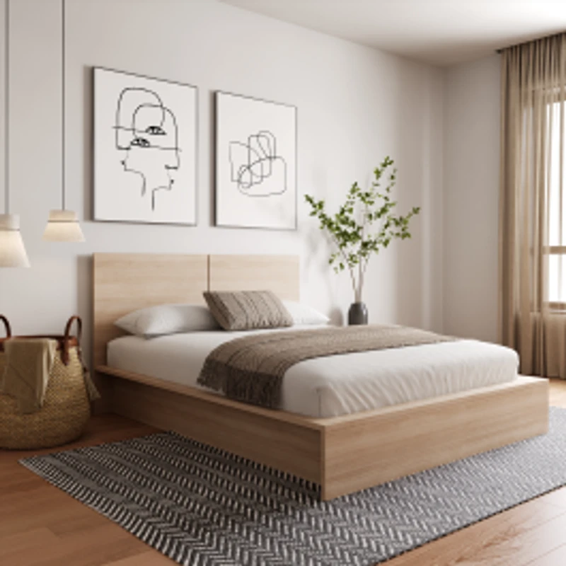 Joey Platform Bed With Headboard - Natural Blonde Oak
