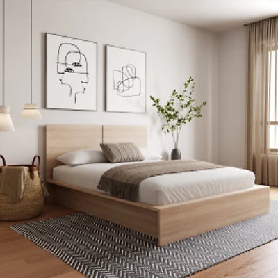 Joey Platform Bed With Headboard - Natural Blonde Oak