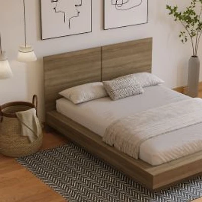 Nina Platform Bed Set - Brown Oak
