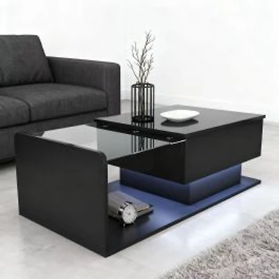 High Gloss Glass Coffee Table with LED & Lift Top