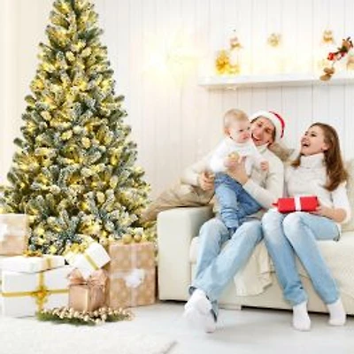 Pre-Lit Snow Flocked Hinged Christmas Tree
