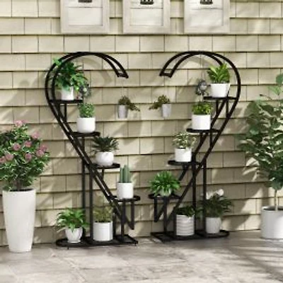 5 Tier Metal Plant Stand, Hanging Hook for Multiple Plants - Black