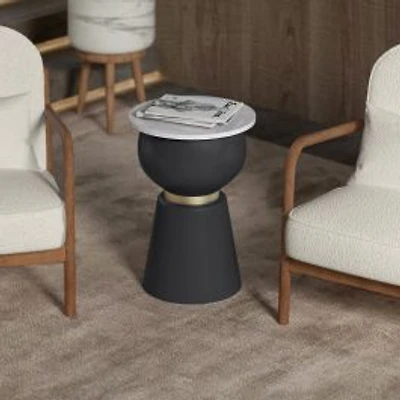 Alora Accent Table - Black/White/Brushed Gold Finish