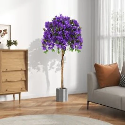 4.5 Feet Artificial Azalea Tree, Cement Pot - Purple