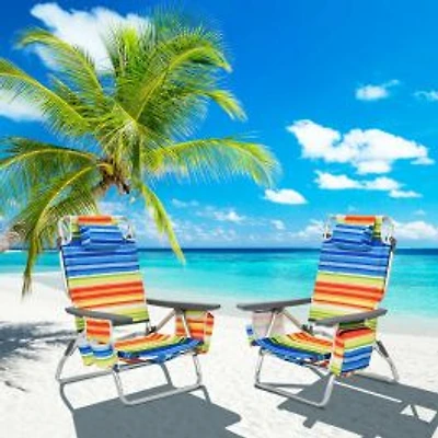 4-Pack 5-Position Outdoor Folding Backpack Beach Reclining Chair, Pillow