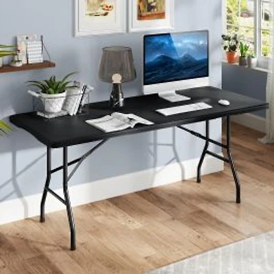6 ft Portable Folding Table 350 lbs Fold-in-Half Table, HDPE Tabletop