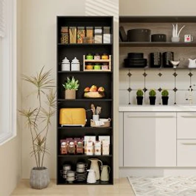6-Tier Bookcase, 6 Open Shelves and Anti-Toppling Kits - Black