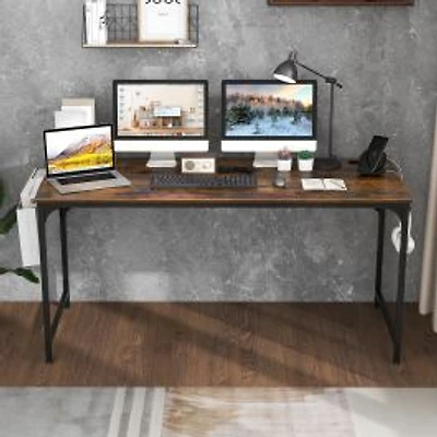60" Computer Desk, Charging Station Storage Bag - Rustic Brown