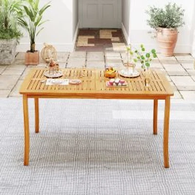 63" Outdoor Dining Table, Umbrella Hole Farmhouse Bistro Dinette Furniture