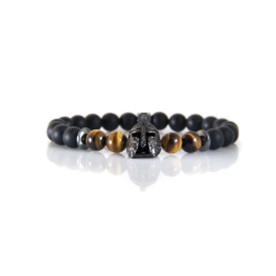 Luenzo Black Onyx and Tiger Eye with Gunmetal Warrior Helmet Bracelet