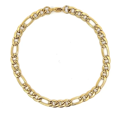 Luenzo Stainless Steel 5mm Gold Plated Figaro Link Bracelet