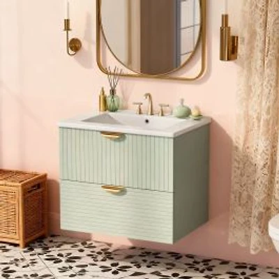 Green Wall-Mounted Bathroom Vanity with Sink - 24"
