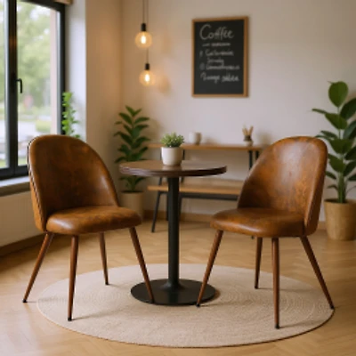 Set of 2 Brown Suede Modern Dining Chair with Walnut Legs by Maison Classique