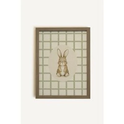 Oleka Country Bunny Framed Canvas Wall Art - Oak Frame