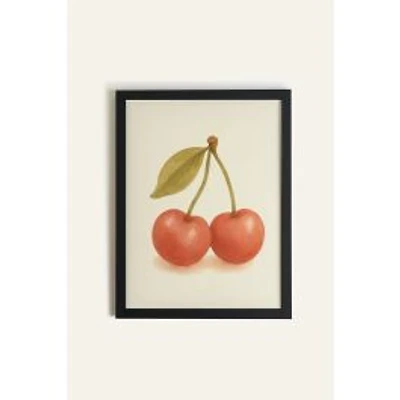 Oleka Cerises d'été Framed Canvas Wall Art - Black Wood Frame