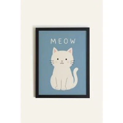 Oleka Meow Framed Canvas Wall Art - Black Wood Frame