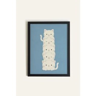 Oleka Kitty Tower Framed Canvas Wall Art - Black Wood Frame